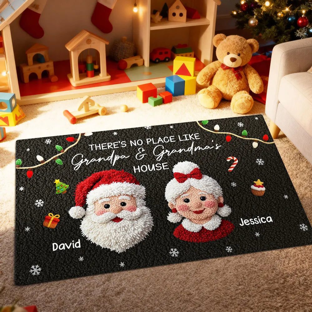 Christmas Doormat for Grandparents, Santa & Mrs. Claus Art, Non-Slip, Cozy Entry, Unique Personalized Gift