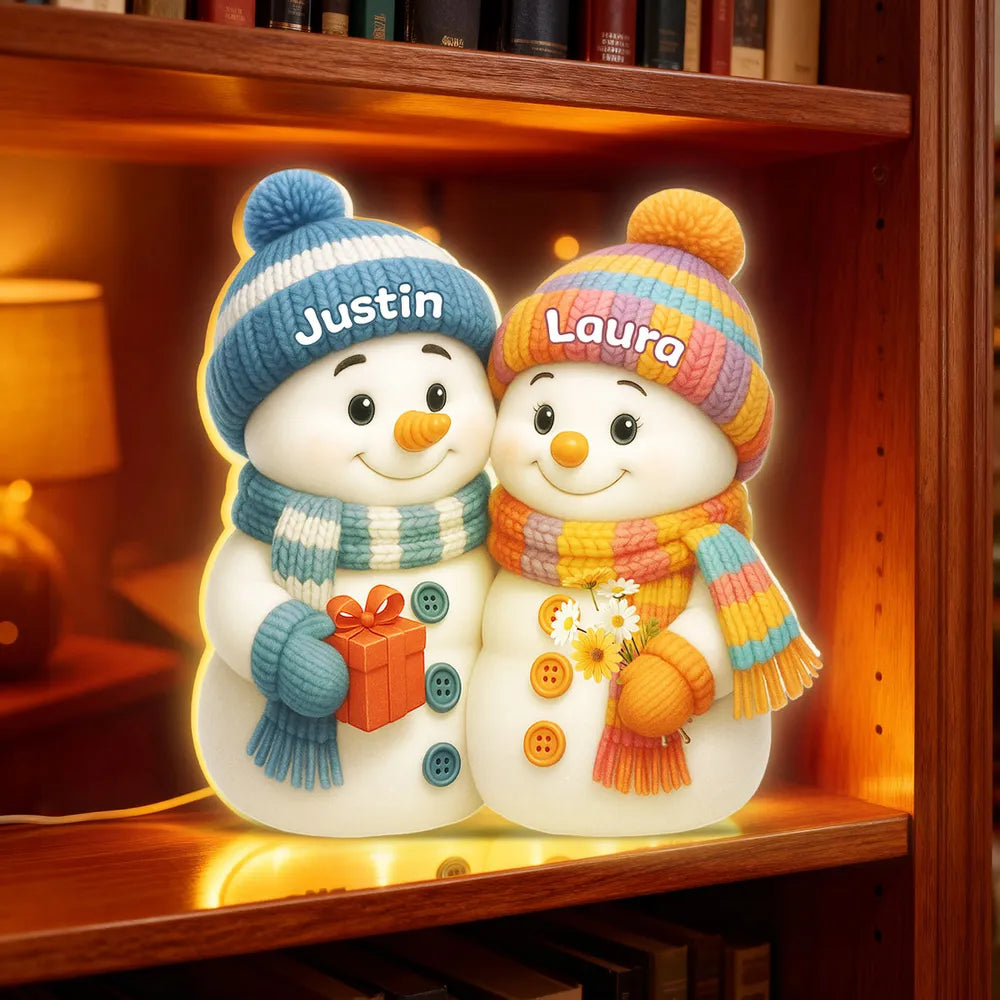 Snowman Couple Acrylic Light Box – Cozy Winter Glow, Perfect Gift for Lovers & Christmas Décor
