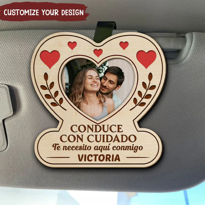Personalized Heart Photo 2-Layer Wooden Car Visor Clip for Couples, Sweet Romantic Reminder, Unique Gift for Him or Her