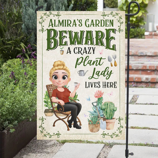 Customizable Plant Lover Garden Flag – “Beware A Crazy Plant Lady” Quote, Perfect for Gardeners