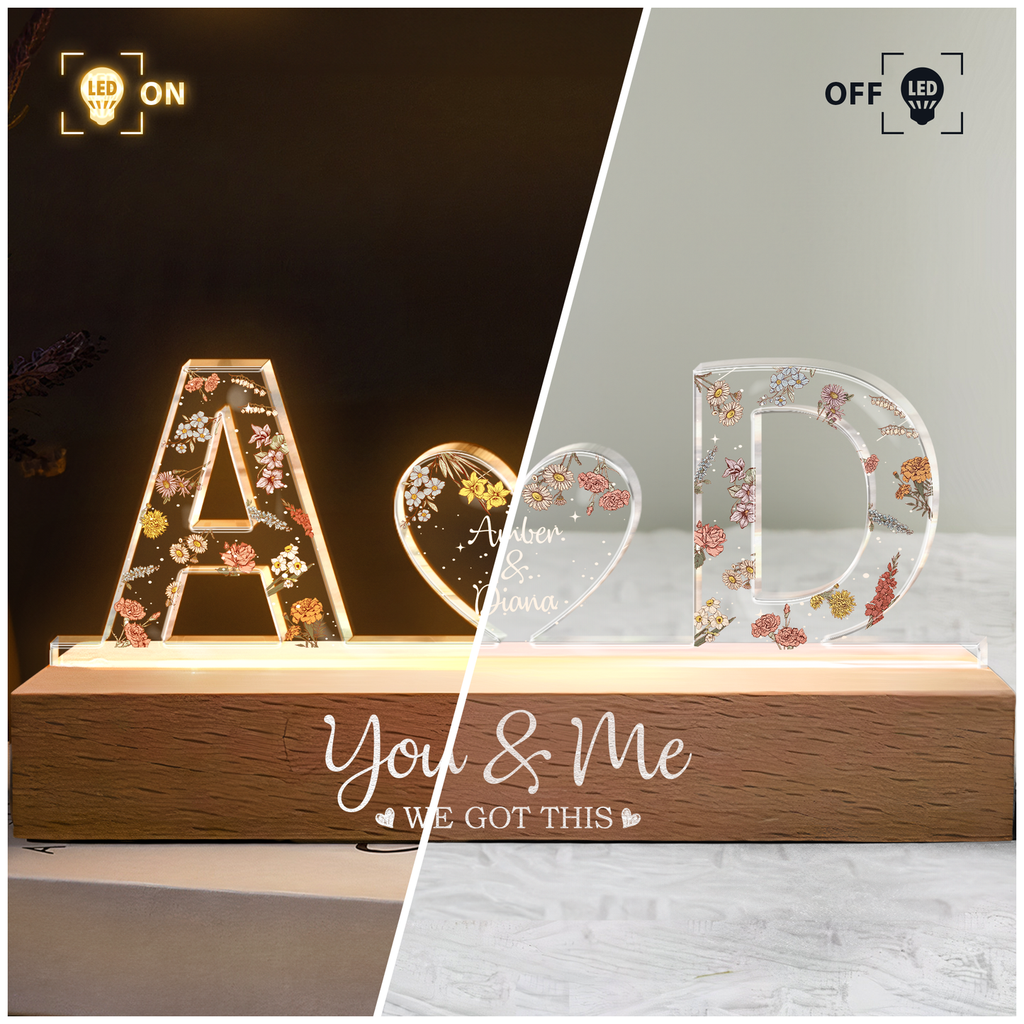 Personalized Shaped Acrylic Block LED Plaque Night Light You & Me We Got This Unique Gift for Couples