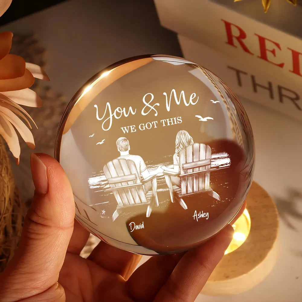 Personalized Globe Lamp with You & Me Beach Couple Scene, Unique Romantic Gift for Couples