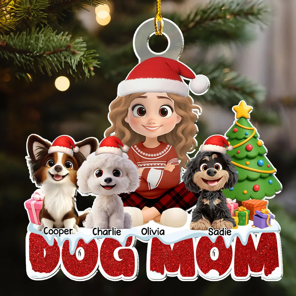 Christmas Acrylic Ornament with Dog and Owner, Special Gift for Dog Mom
