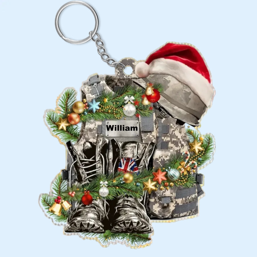 Military Uniform Boots & Hat Personalized Flat Acrylic Ornament - Perfect Gift For Christmas, Keychain, Cloth & Bag Sticker Decoration