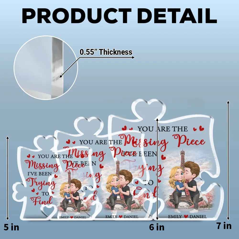 Personalized Puzzle Acrylic Block Plaque You Are The Missing Piece Cute Cartoon Couple Kissing, Unique Anniversary Gift