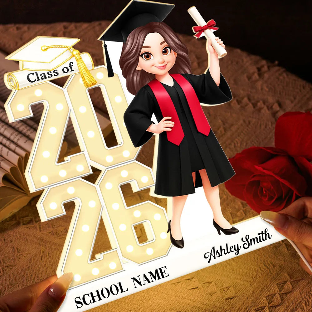Personalized Graduation Acrylic Light Box with Class Year Cartoon Grad, Warm Glow Bedroom Decor, Unique Gift for Graduates