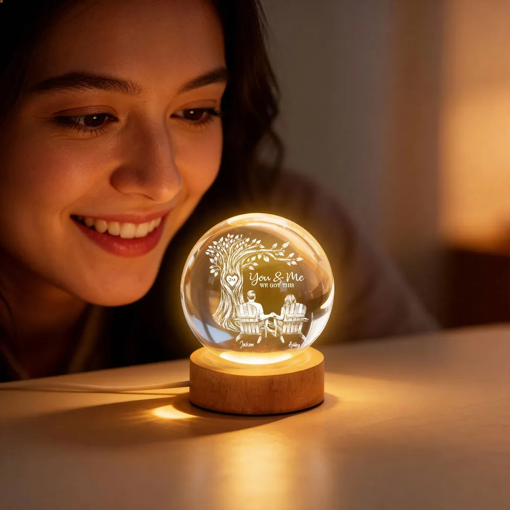 Personalized Globe Lamp with You & Me Couple Under Tree Design - Cozy Romantic Night Glow, Unique Gift for Couples