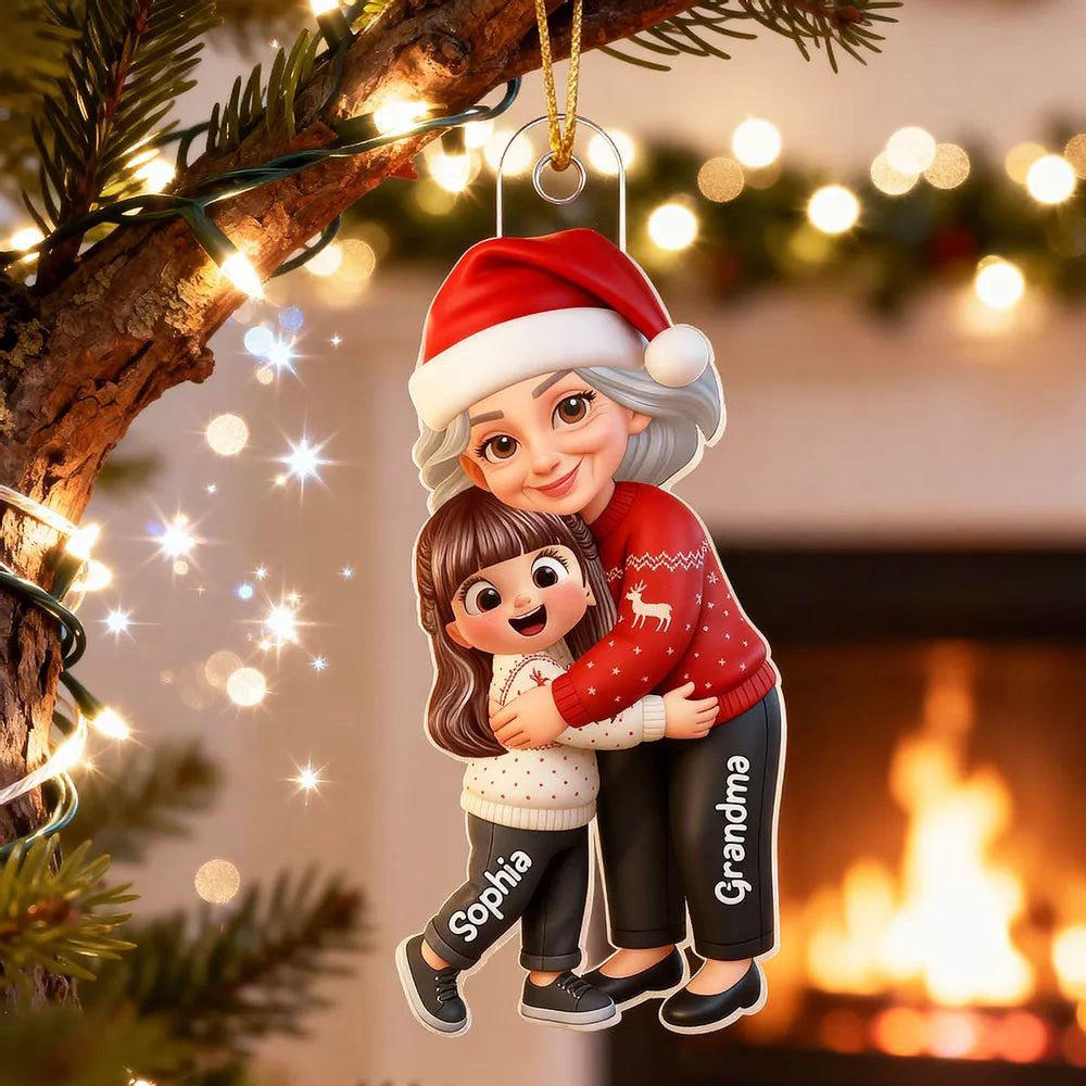 Christmas Grandma & Grandchild Acrylic Ornament – Heartwarming Family Decoration, Perfect Gift for Grandparents