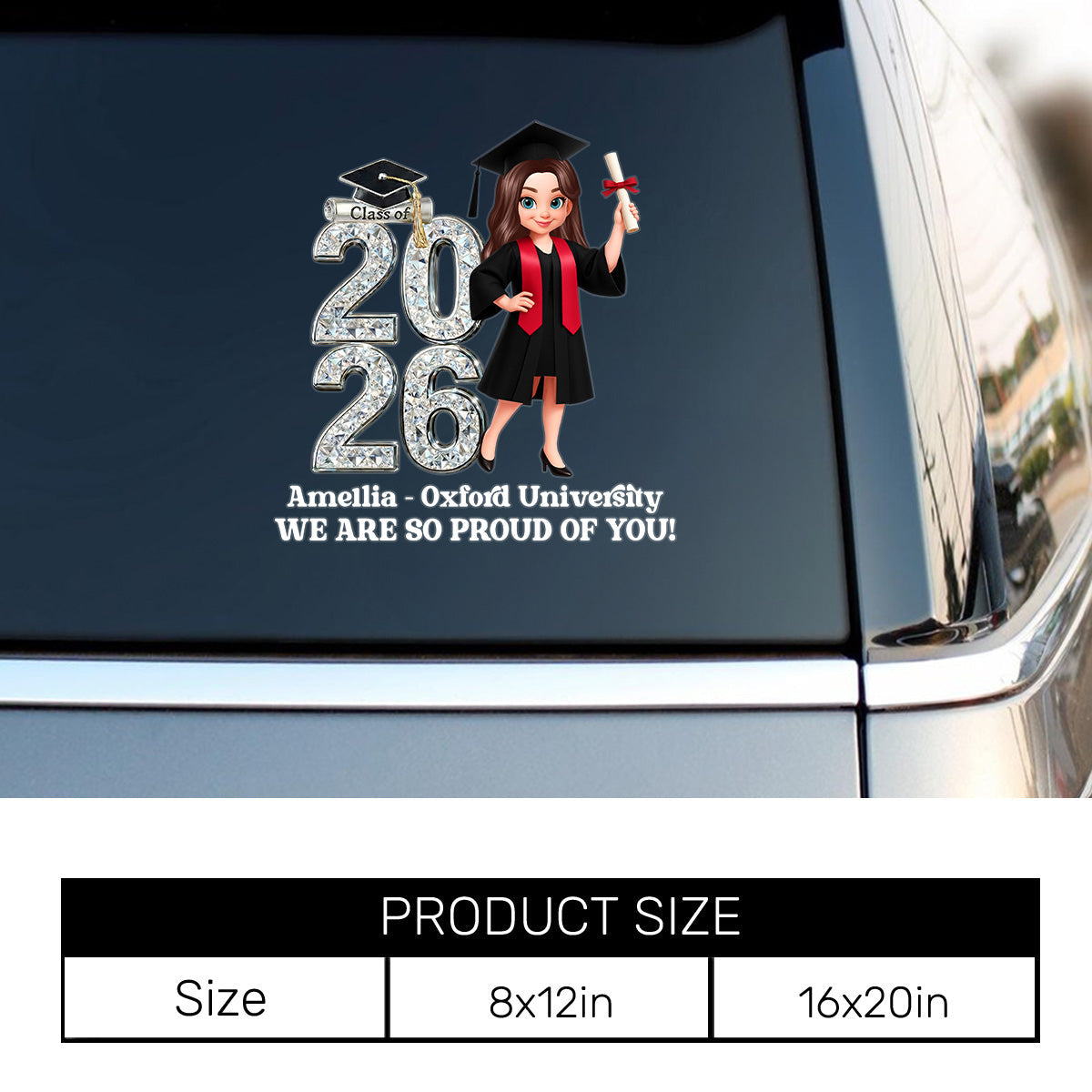 Personalized Graduation Sticker Decal Class of 20 26 Girl Holding Diploma Proud Message Unique Gift