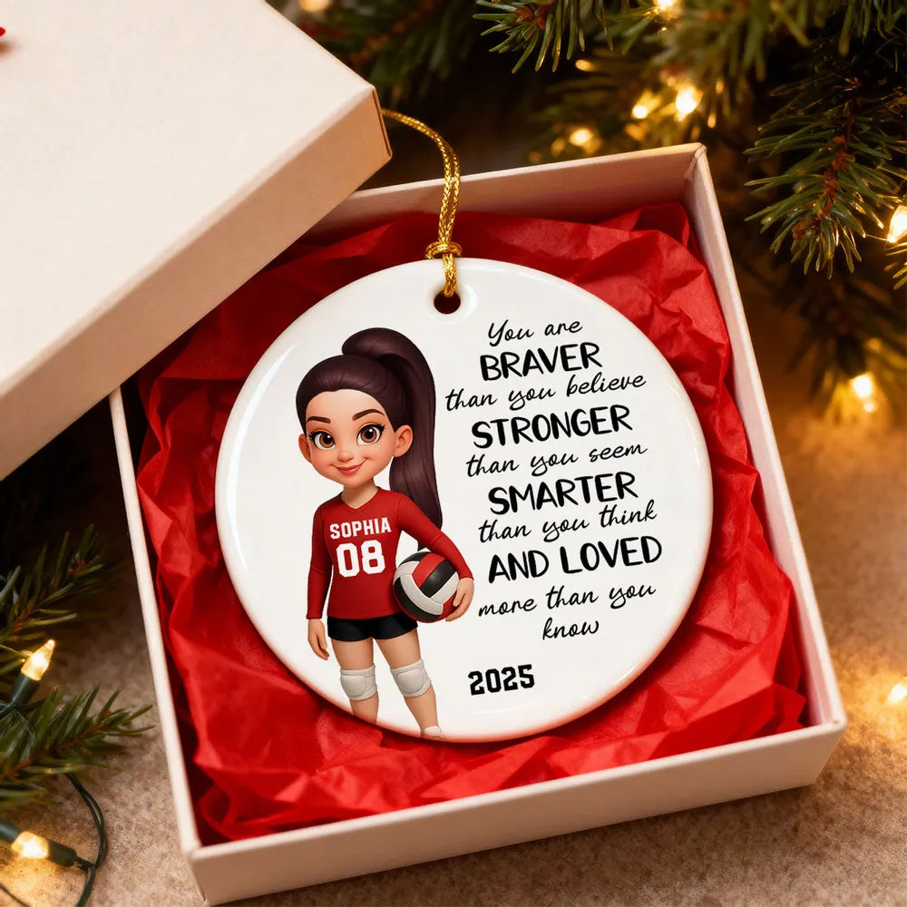 Volleyball Player Ceramic Ornament - Personalized Holiday Tree Decor with uplifting quote, unique gift for daughter