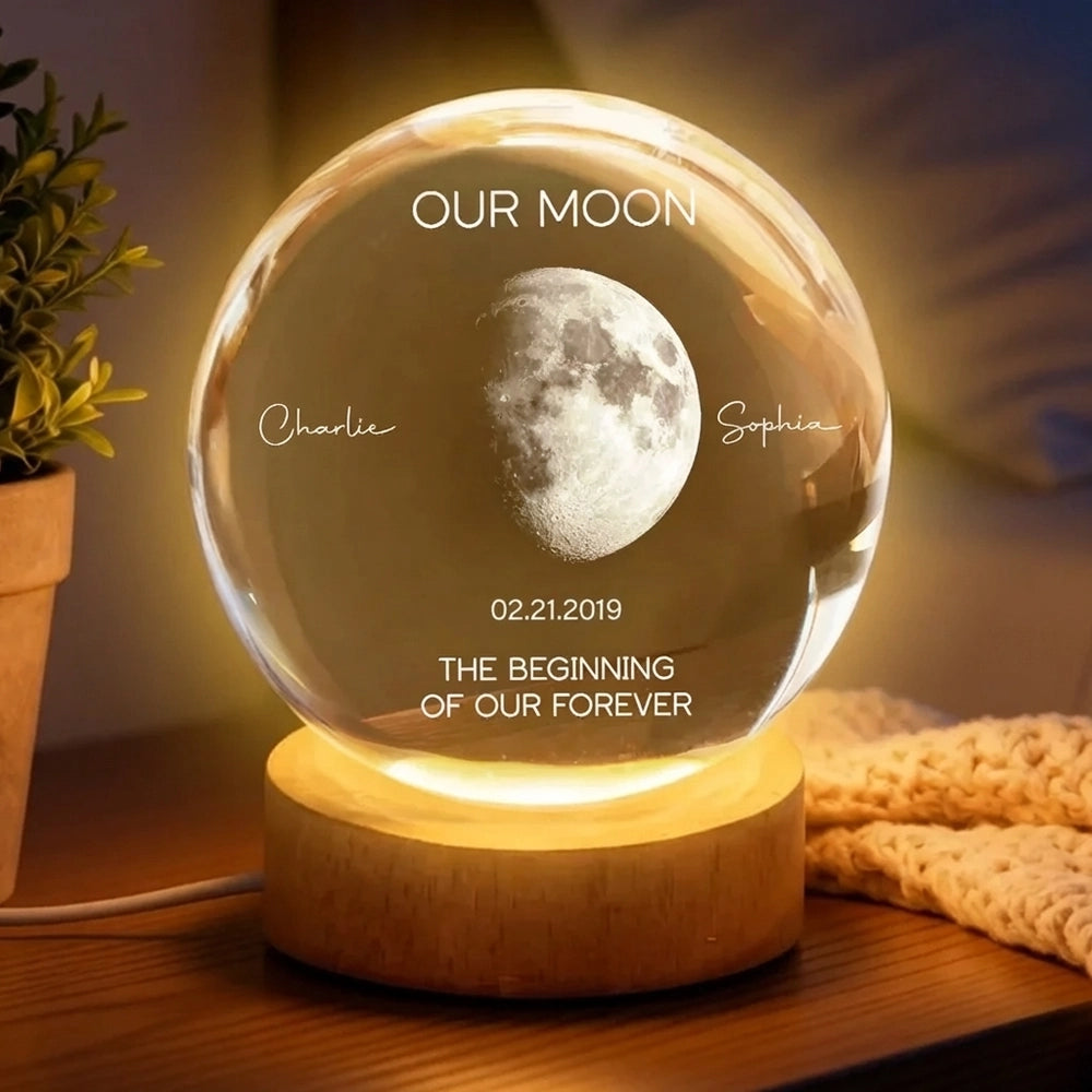 Personalized Our Moon Globe Lamp Night Light, romantic bedside glow, unique couple gift