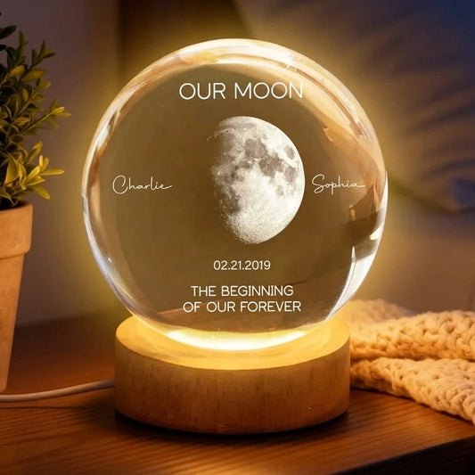 Personalized Our Moon Globe Lamp Night Light, romantic bedside glow, unique couple gift