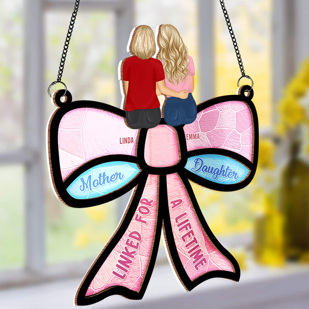 Mother & Daughter – Forever Linked Together - Personalized Wood and Acrylic Layered Ornament with Heartwarming Message, Perfect for Mother’s Day Gift