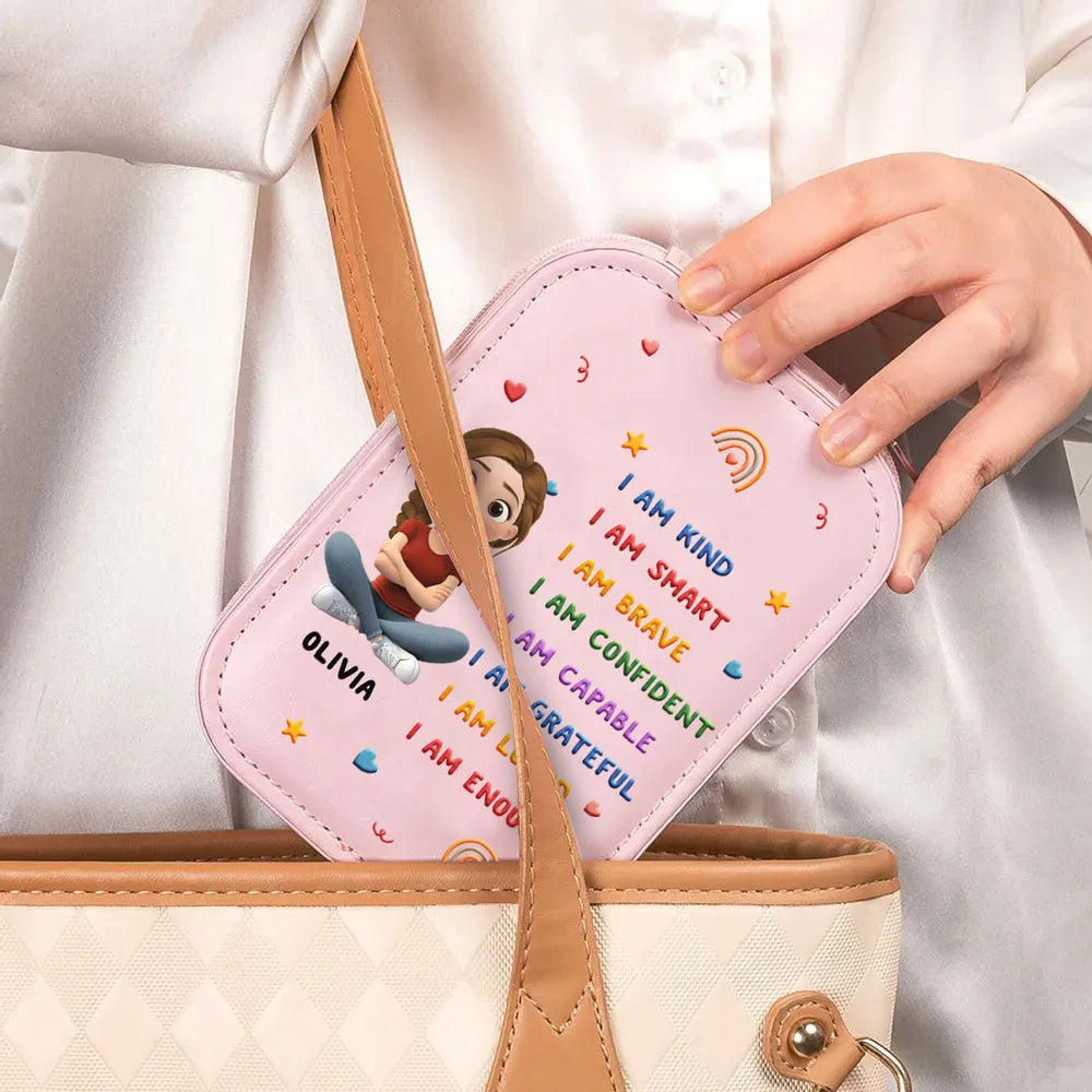 Leather LED Makeup Case Personalized with I Am Kind I Am Smart Quote, Sweet Everyday Reminder Creative Gift