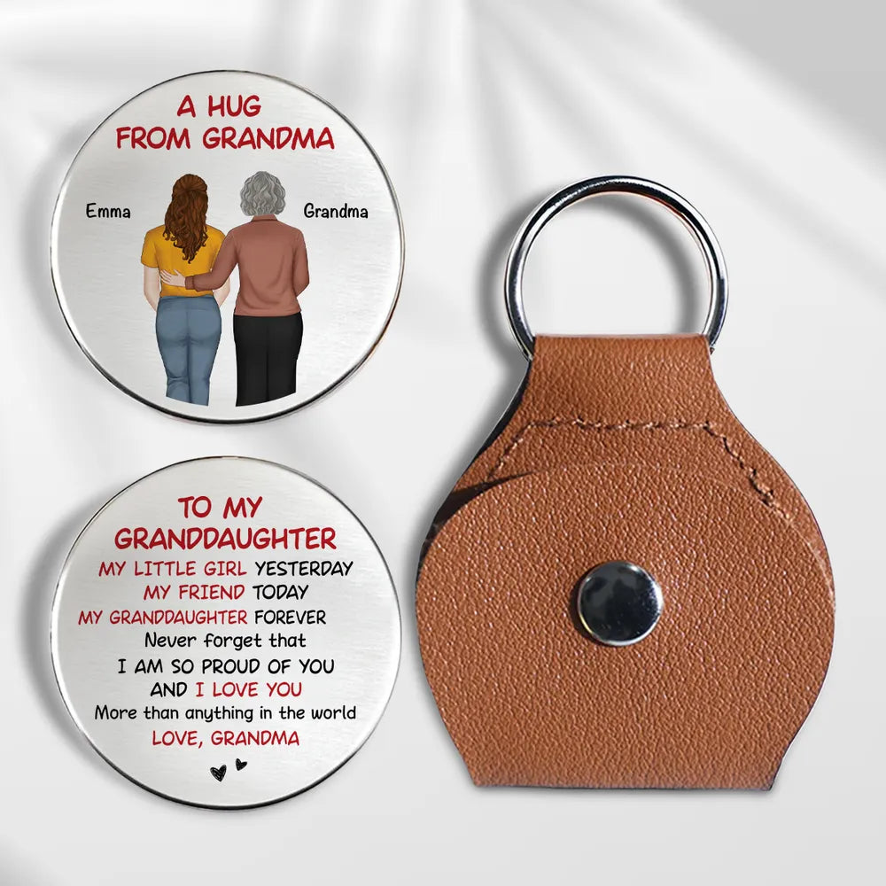 A Hug From Grandpa Grandma – Pocket Hug Keepsake for Granddaughter or Grandson, Stainless Steel Back-View Hug Design, Heartwarming Gift