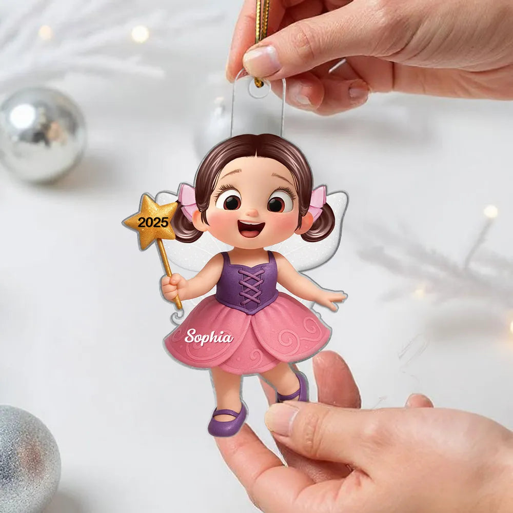 Cute Fairy Girl Acrylic Ornament with Playful Holiday Charm, a Perfect Gift for Kids and Family