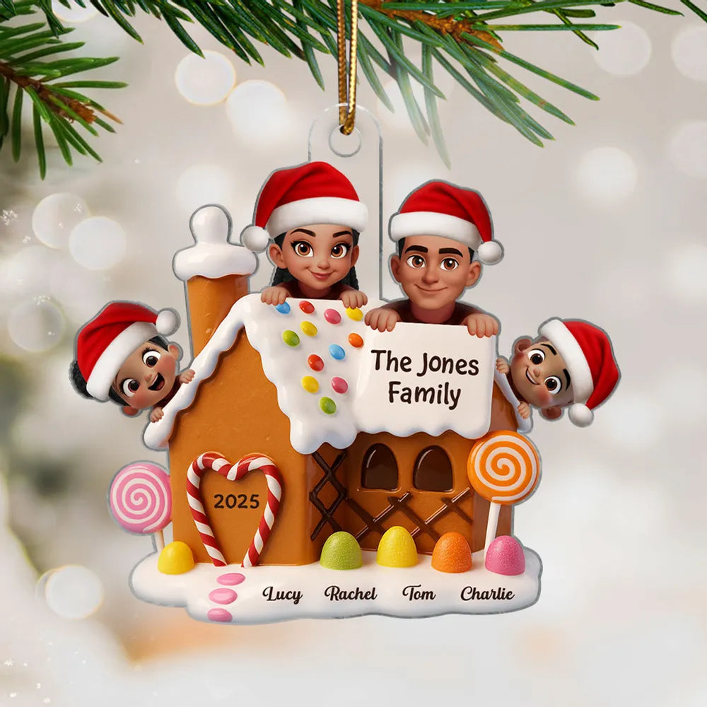 Christmas Gingerbread House Acrylic Ornament with Cute Cartoon Family Design, Warm Holiday Décor, Perfect Gift for Loved Ones