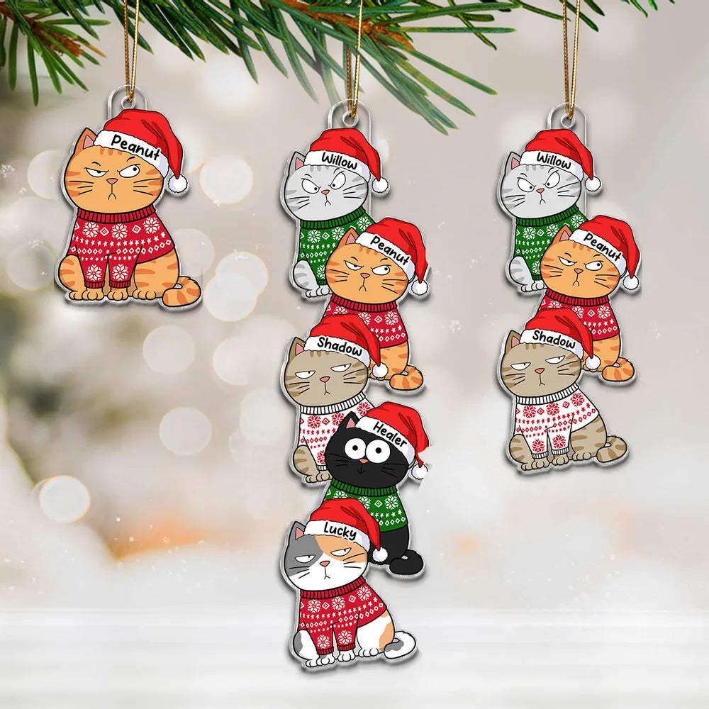 Personalized Acrylic Ornament with Stacked Christmas Cats, Cute Festive Decor & Unique Gift for Cat Lovers