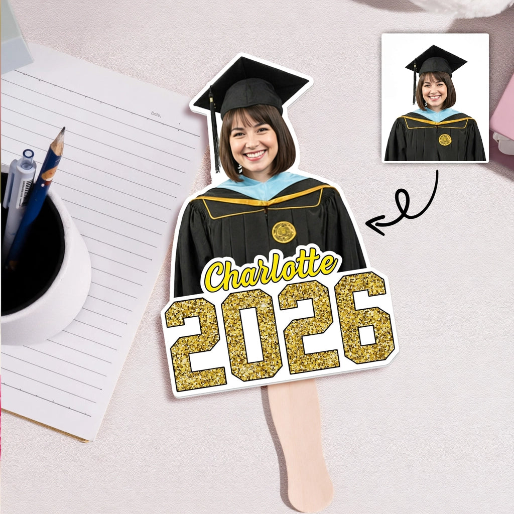 Personalized Graduation Fan with Custom Face & Name - Class Celebration Keepsake, Unique Gift for a Grad