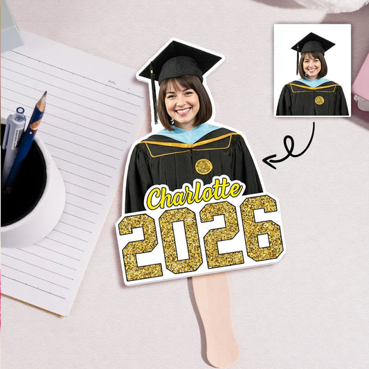 Personalized Graduation Fan with Custom Face & Name - Class Celebration Keepsake, Unique Gift for a Grad