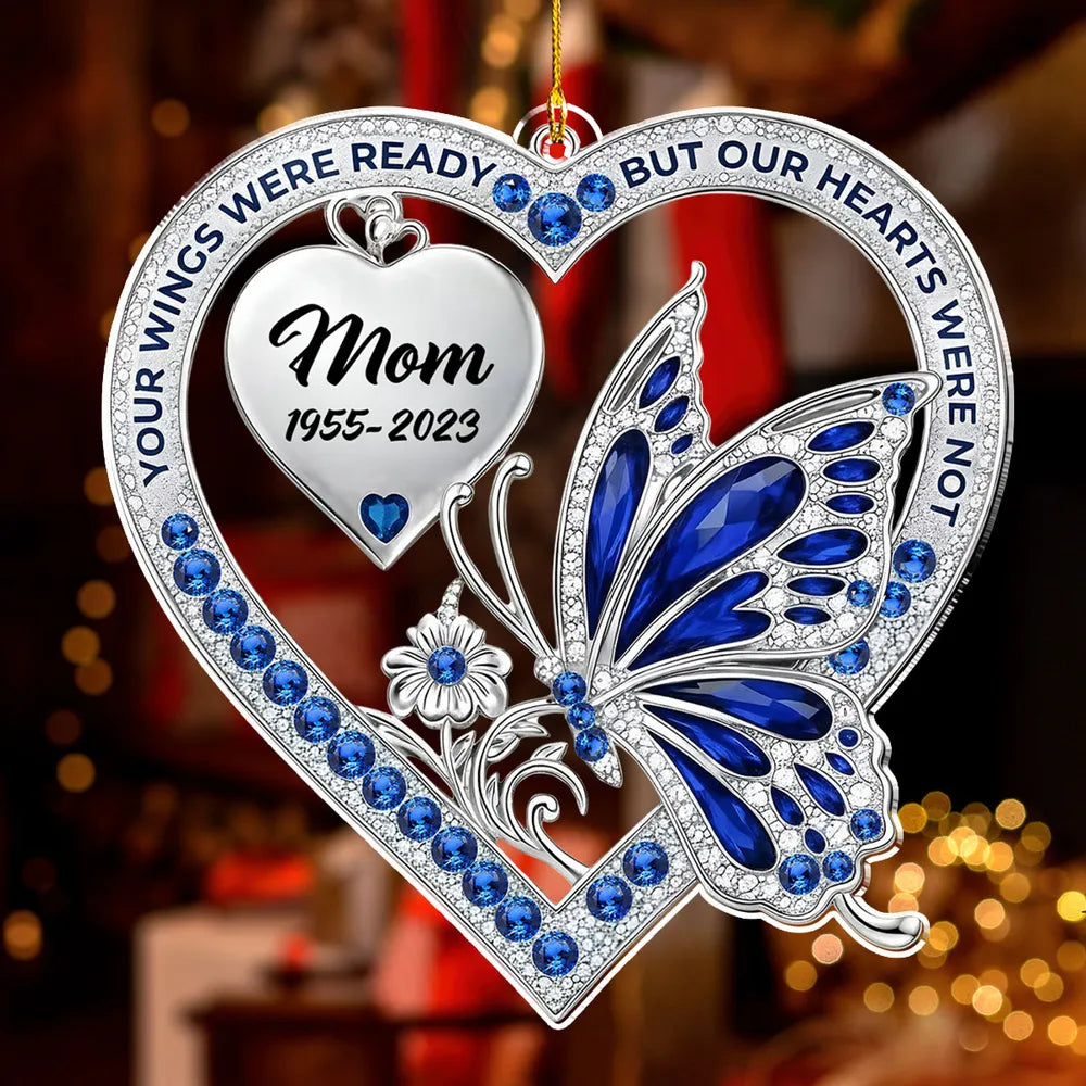 Personalized Acrylic Ornament for Mom Memorial with Blue Butterfly & Heart – Unique Remembrance Gift & Festive Decor