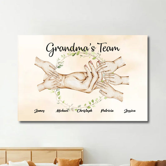 Grandma’s Team Personalized Poster, Keychain, Plaque, Ornament, Pillow, Wallet Card, Cup, Sign - Custom Gift for Grandchildren and Family Memories