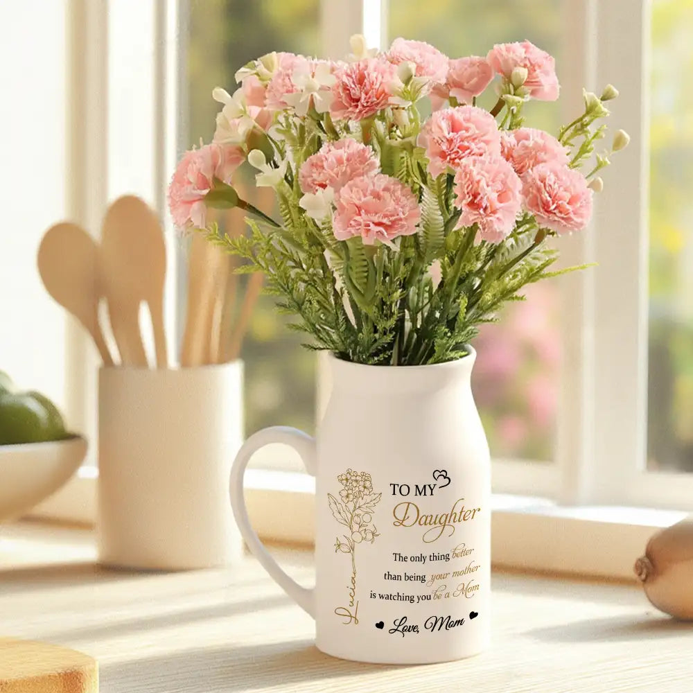 Personalized Handled Vase & Ceramic Mug - Heartfelt Gift for Daughter from Mom – Elegant Keepsake for Mother's Day & Special Occasions