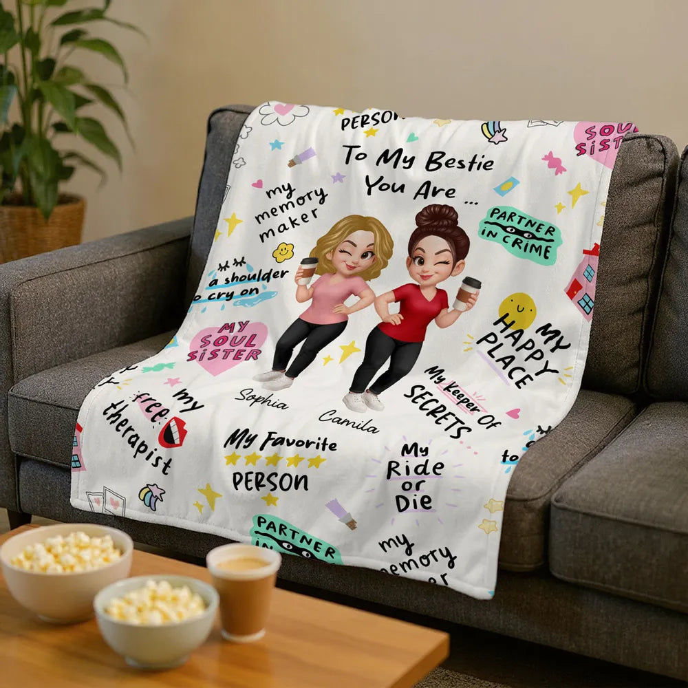 Bestie Blanket – Personalized Cozy Gift for Soul Sisters, High-Clarity Design with Sentimental Friendship Quotes