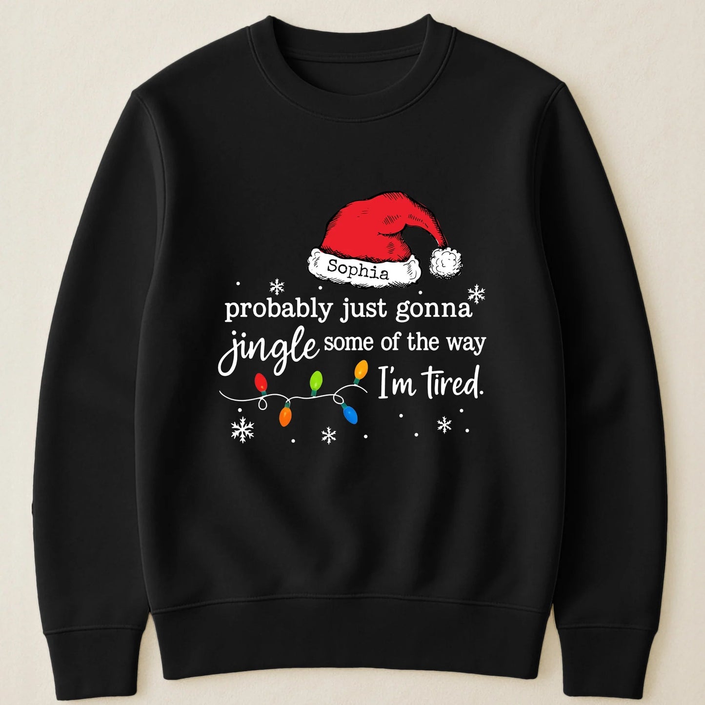 Custom Name Classic Tee with Santa Hat and Lights, Hilarious Christmas Shirt for Parties, A Unique Relaxed Holiday Gift