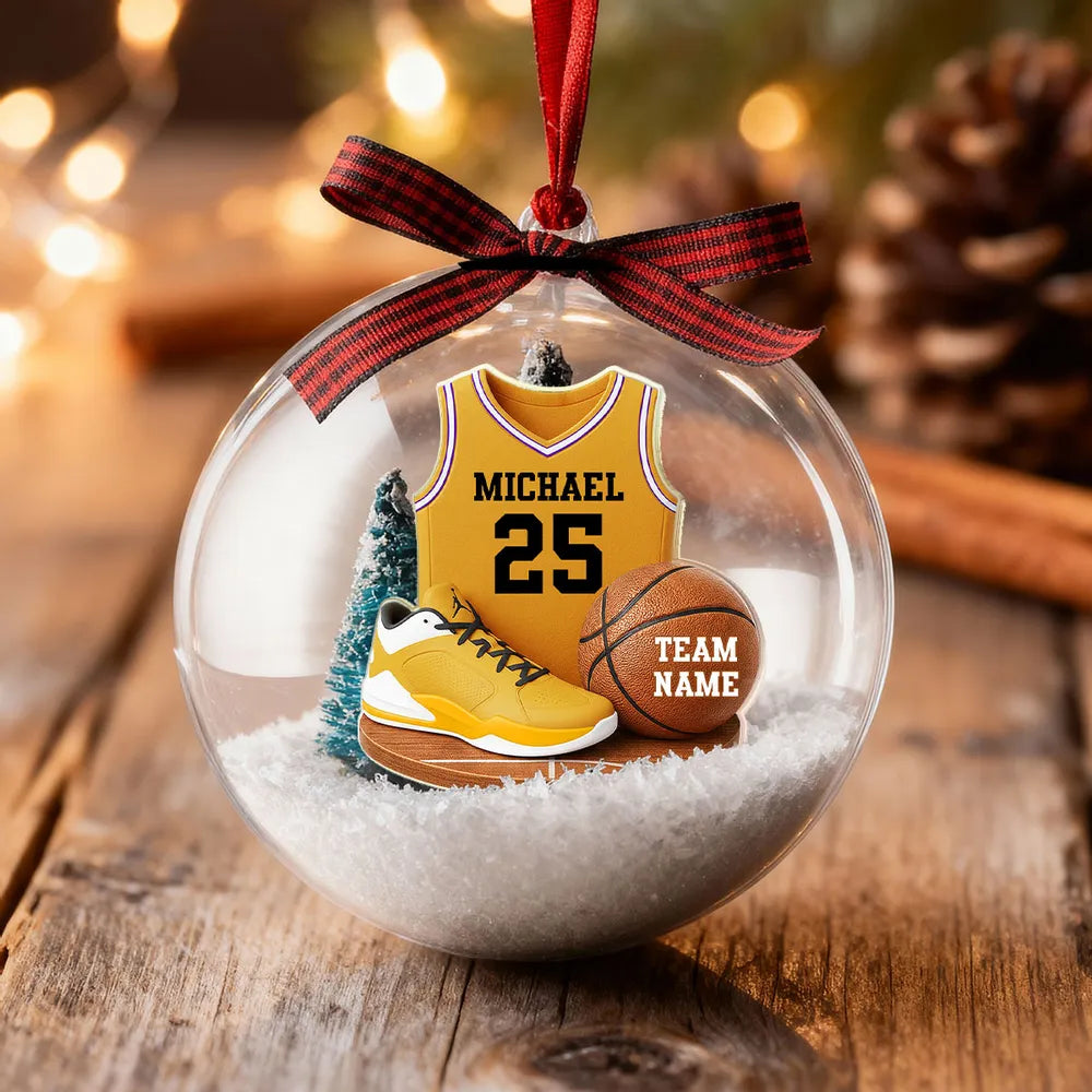 Snow Globe Ornament for Basketball Lovers, Custom Jersey Mini Scene, Unique Christmas Gift for Son or Boyfriend
