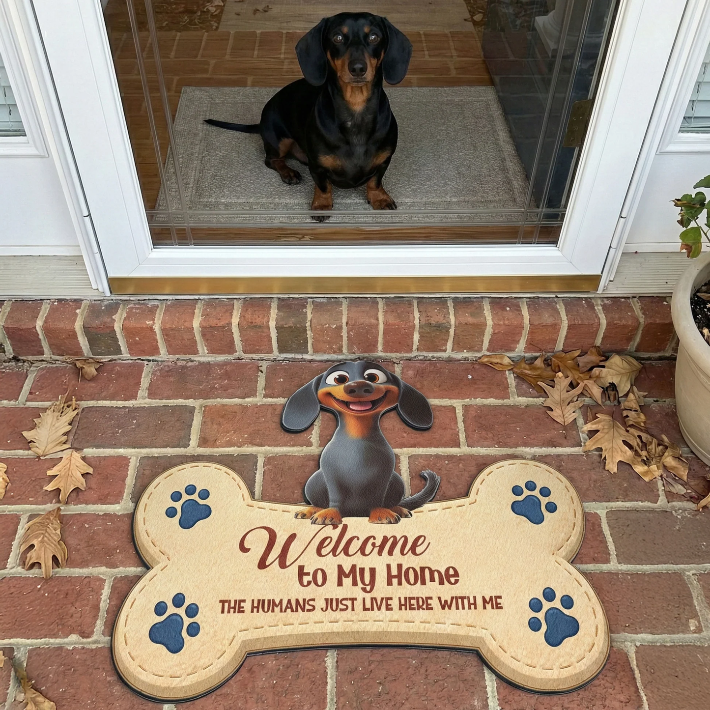 Personalized Shaped Doormat with Cute Dogs and Paw Prints, Welcome to Our Home, Unique Gift for Dog Lovers