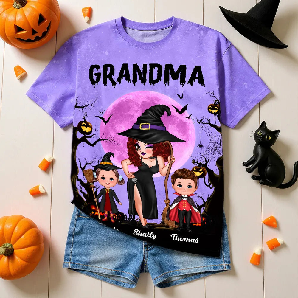 Halloween Grandma Classic Tee with Whimsical Illustration for Family Fun and a Perfect Gift