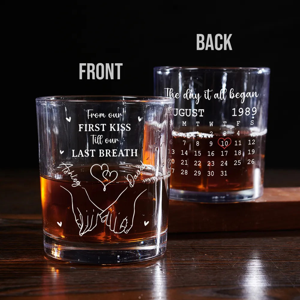 Personalized Whiskey Glass with Date Calendar – The Day It All Began Couple Gift for Romantic Anniversaries