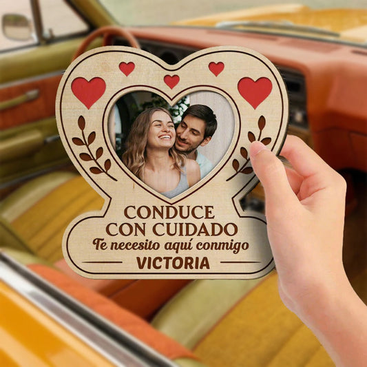 Personalized Heart Photo 2-Layer Wooden Car Visor Clip for Couples, Sweet Romantic Reminder, Unique Gift for Him or Her