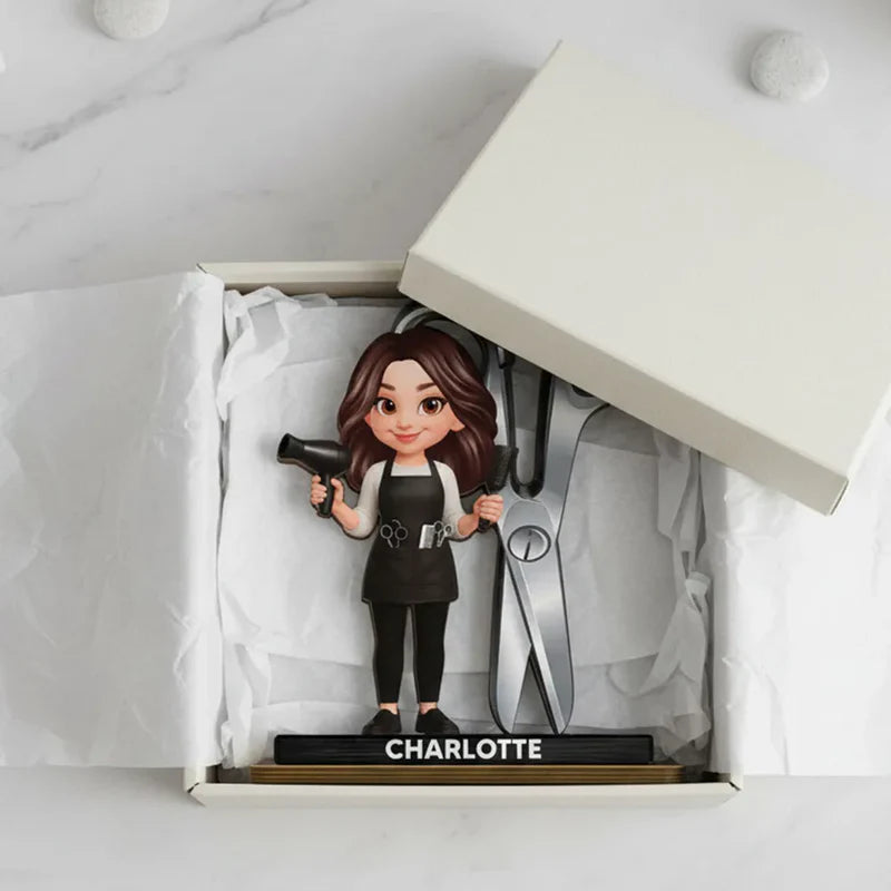 2-Layer Wooden Plaque Hairdresser Cartoon With Scissors Salon Decor A Unique Creative Gift For Hairstylists