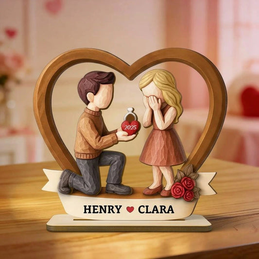 Romantic Personalized 2-Layer Wooden Plaque Kneeling Proposal Moment Sweet Gift for Boyfriend or Girlfriend Heartfelt Decor