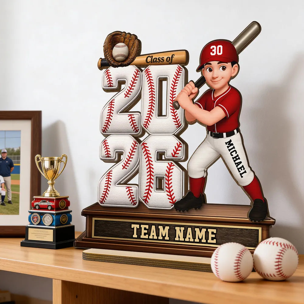 2-Layer Wooden Plaque for a Baseball Grad, Custom Player and Team Name Keepsake with Stadium Vibes, Heartfelt Gift