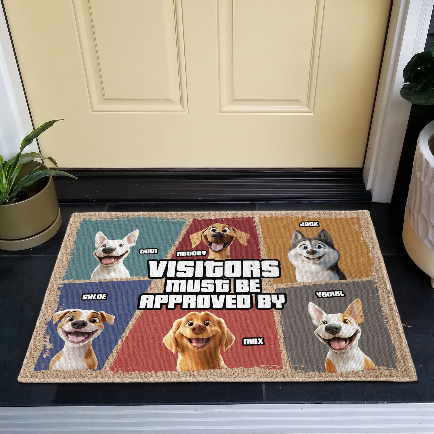 Visitors Must Be Approved By Funny Personalized Dog Doormat – Custom Pet Welcome Mat for Dog Owners