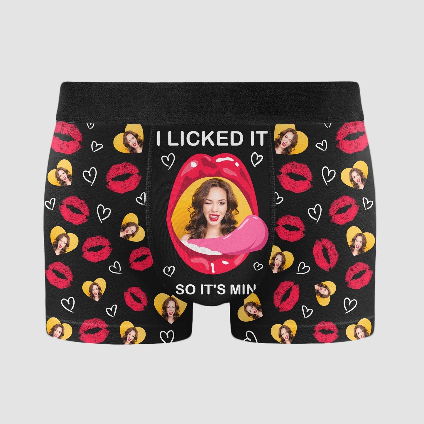 "I Licked It So It’s Mine – Funny Personalized Boxer Briefs for Husband with Your Face"