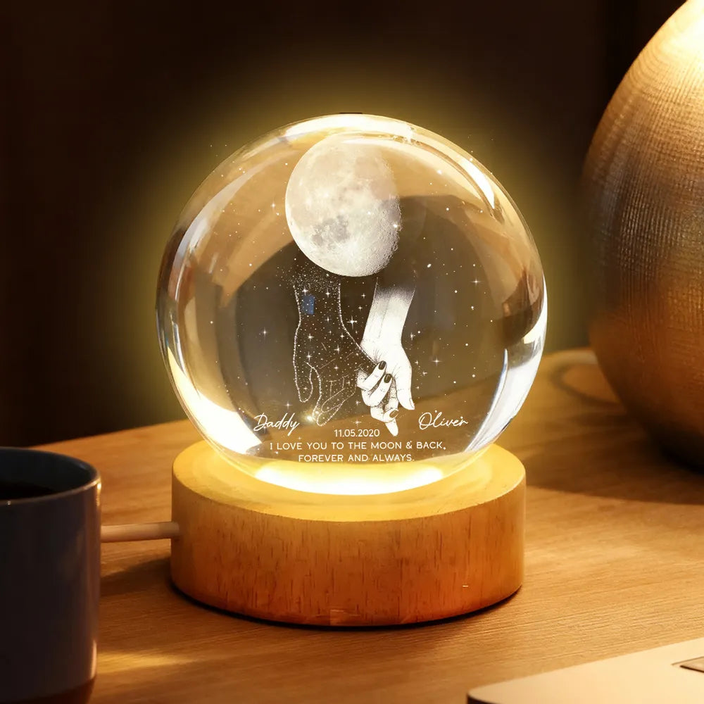 Personalized Globe Lamp with holding hands under the moon, unique memorial gift to keep them close