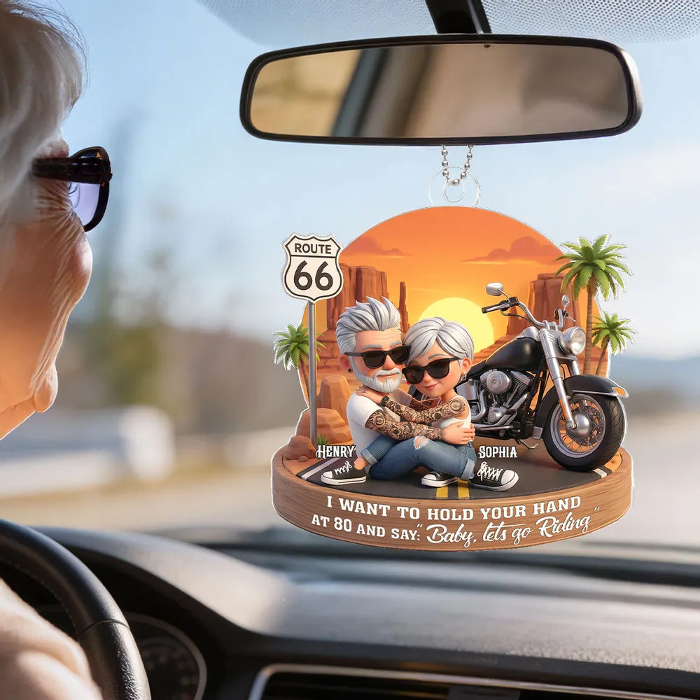 Acrylic Car Hanger Personalized Romantic Road Trip Scene Baby Let's Go Riding Quote - Cute Car Mirror Decor Gift for Couples