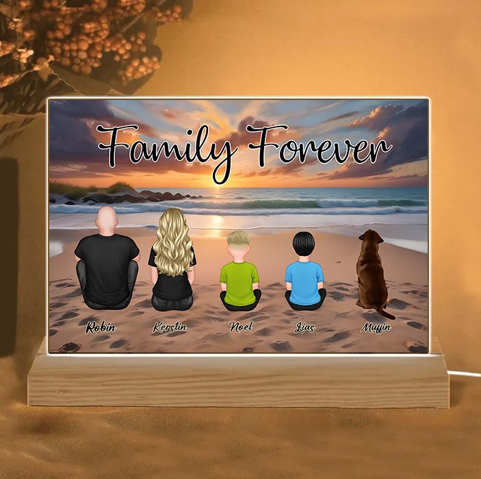 Beach Landscape Family Sitting Back View - Personalized LED Plaque or Keychain or Poster or Car Hanger or Pillow or Wallet or Wallet Card or Cap or Cup- Ideal Gift for Loved Ones