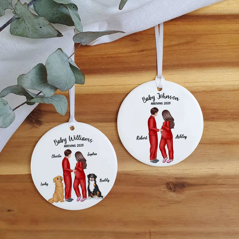 Ceramic Ornament with Expecting Parents Illustration, Heartwarming Gift for New Baby Celebration