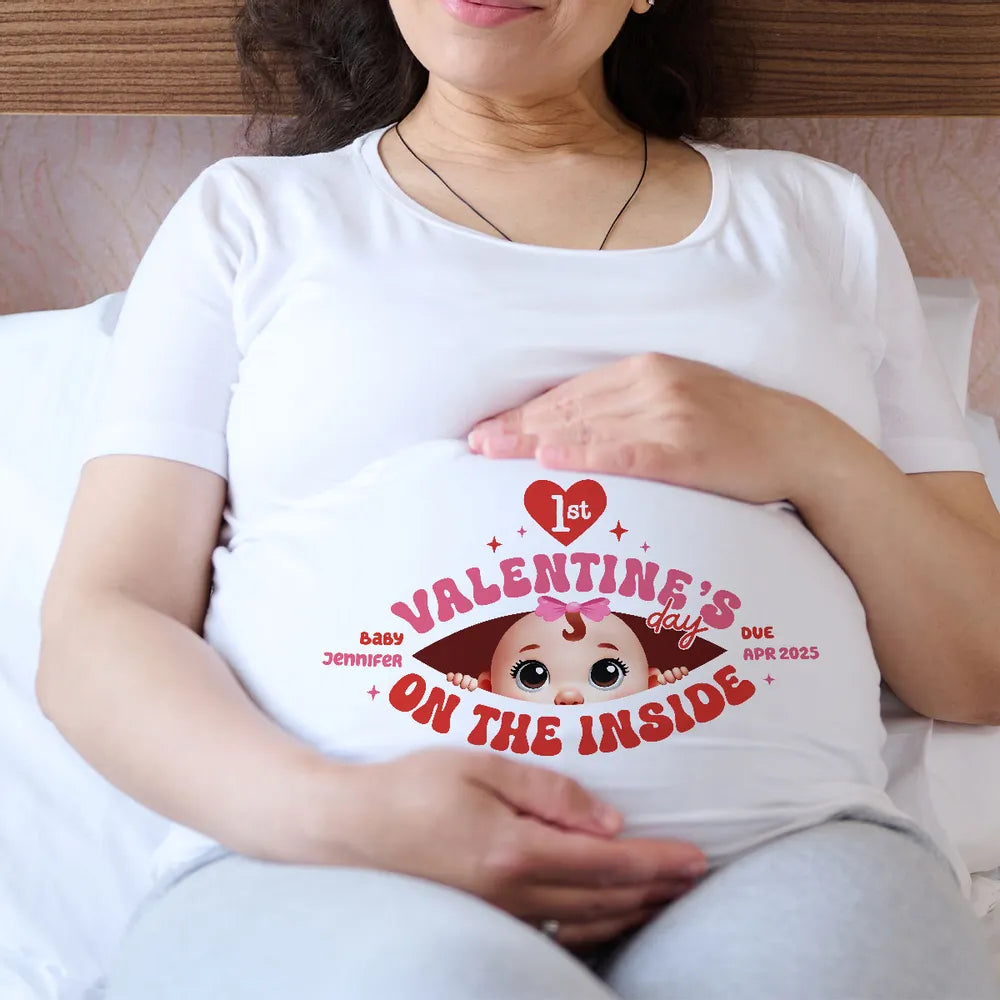 Valentine’s Day Maternity Shirt – Customizable “Baby Is Coming” Classic Tee & Women’s Tee for Expecting Moms