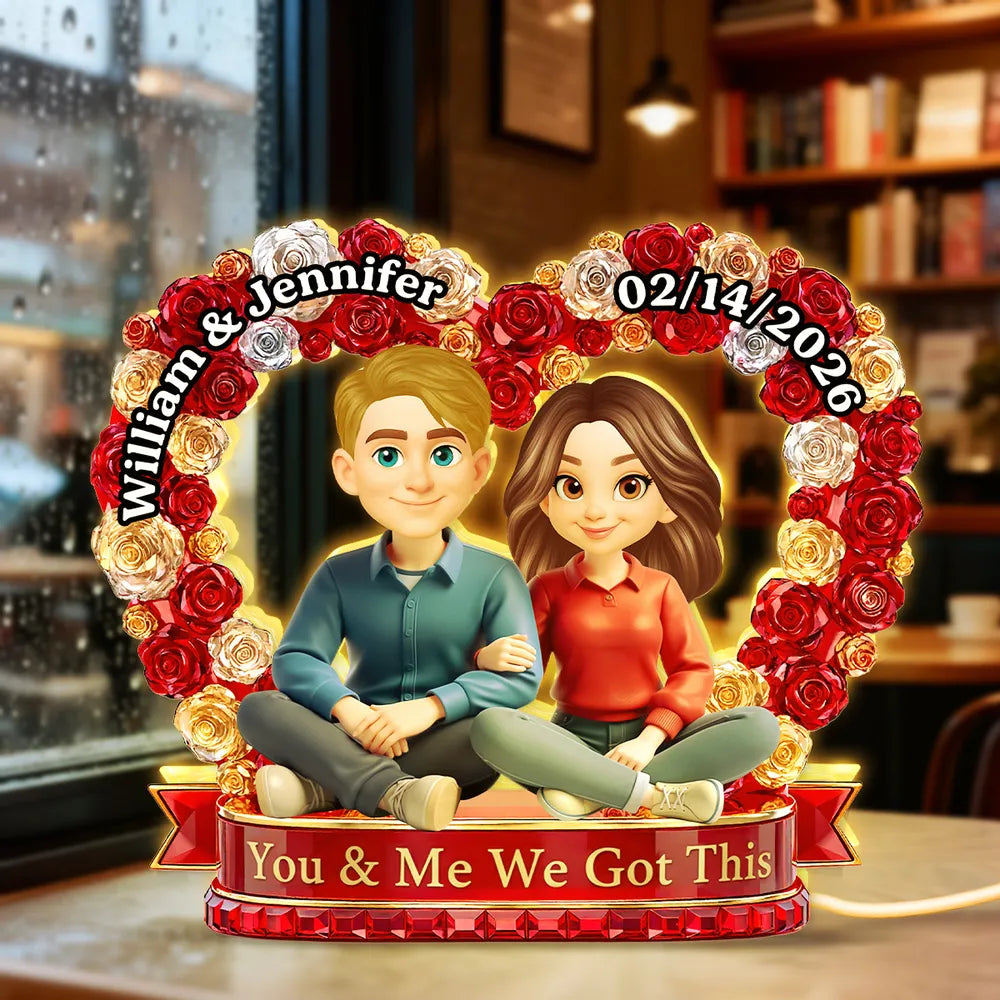 Personalized Acrylic Light Box Flower Heart Couple Night Light for Bedroom or Bookshelf Display, Unique Gift for Couples