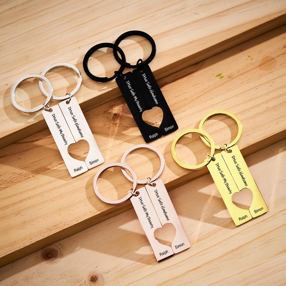 Drive Safe Matching Heart - Personalized Couple Drive Safe Matching Keychain
