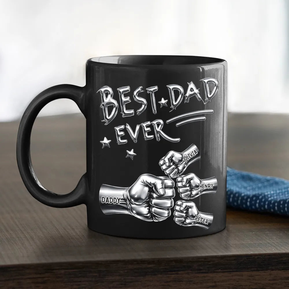 Personalized Best Dad Ever Full Color Mug, Custom Fist Bump Design for Coffee Time, Unique Gift for Dad