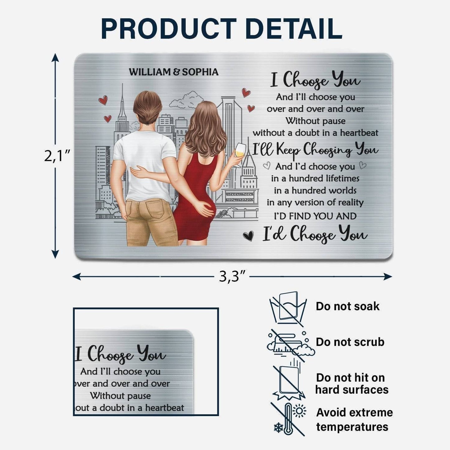 Personalized 'I Love You' Aluminum Wallet Card - Ideal for Anniversaries & Valentine's