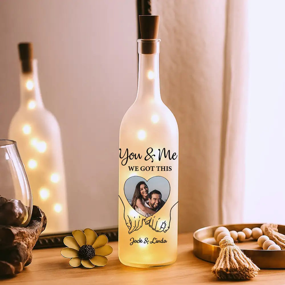Personalized Bottle Lamp – "You & Me We Got This" Custom Light for Couples