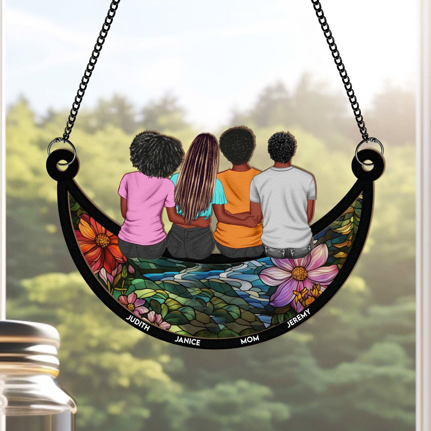 Personalized Wood and Acrylic Layered Ornament, Mom With Kids Sitting Together, Vibrant Suncatcher Style, Unique Gift For Mom